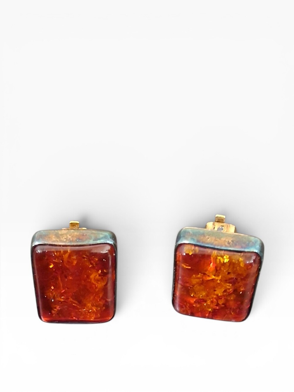 VINTAGE 925 STERLING SILVER BALTIC AMBER Square EARRINGS